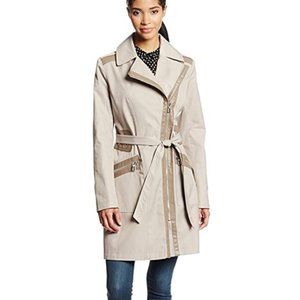 Via Spiga Asymmetric Front-Zip Trench Coat with Faux-Leather Trim New with Tags!